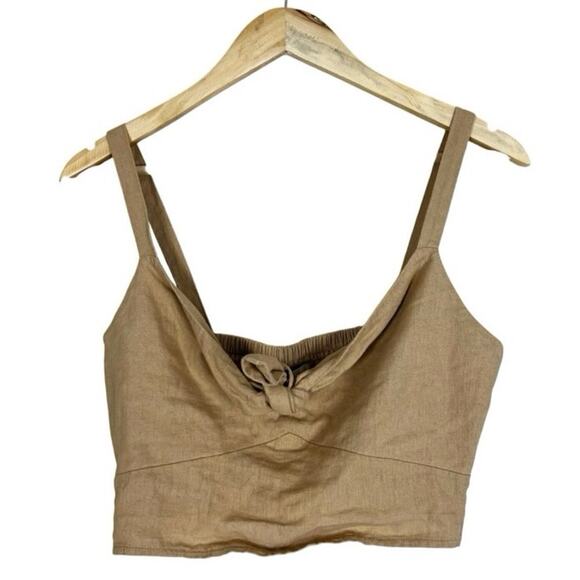 NWT Universal Thread Crop Top Womens XS Wheatfield Tan Linen Tie Front Earthy - Picture 3 of 8